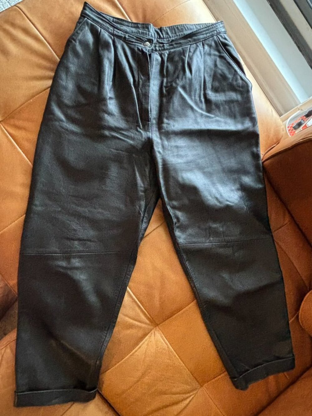 Vintage The Olde Hide House Acton Leather Trousers, Black, 100% Leather